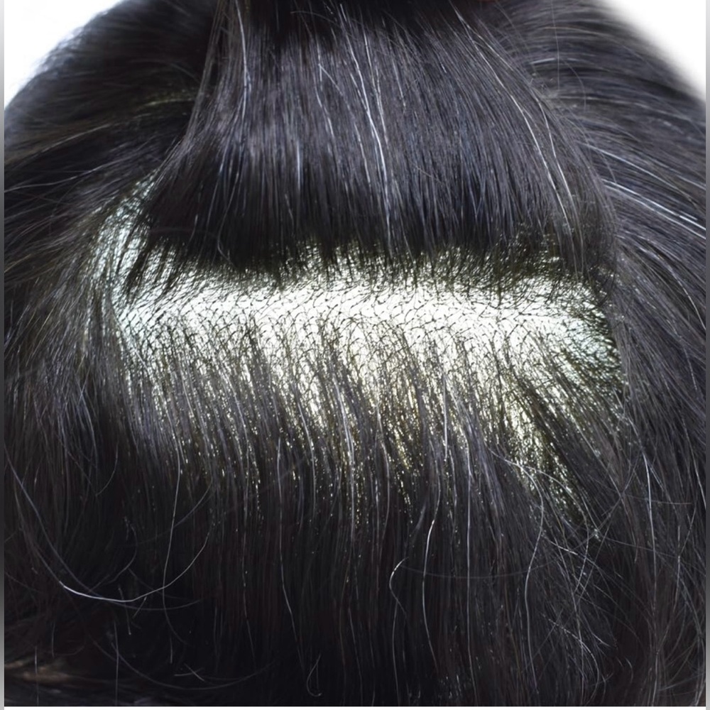 HUMAN HAIR Men’s Hairpiece Breathable Off Black 10% gray hair 100% density - Picture 4 of 12